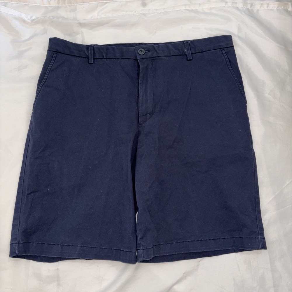 IZOD Men's Casual Stretch Shorts 36 Navy Flat Front Cotton Spandex